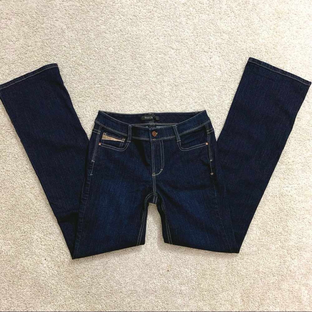 White House Black Market Dark Blue Beige Denim Jeans Panta 4 Regular